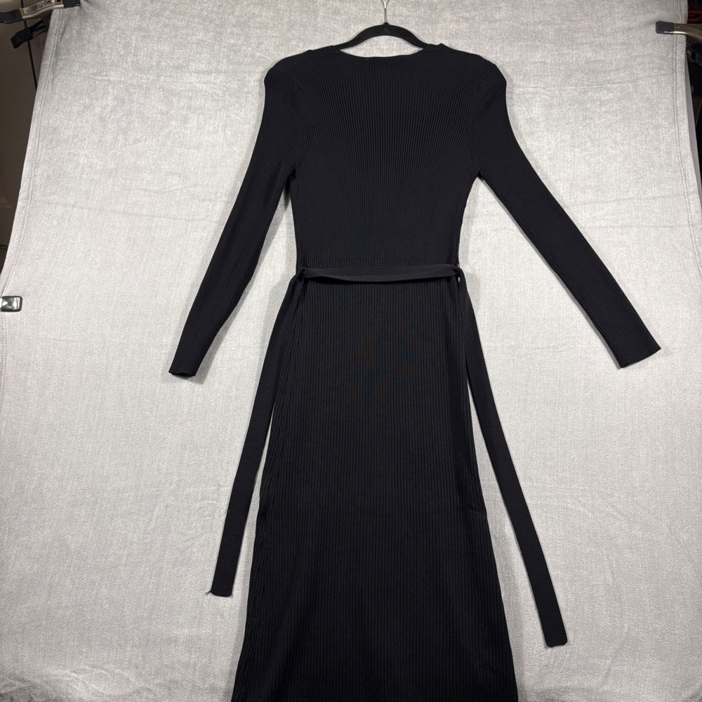 Zara Womens Black Ribbed Knit Button Down Midi Dress Long Sleeve Size L - Picture 4 of 14